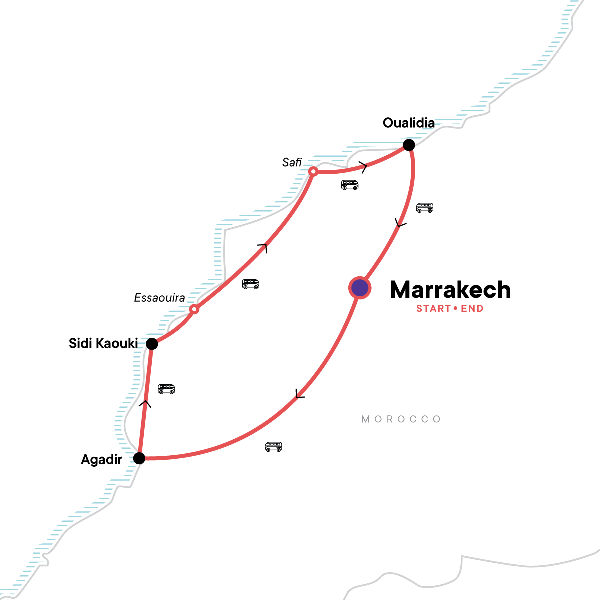 Map: Morocco: Marrakech and the Coast (G Adventures)