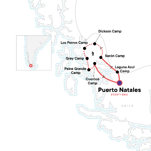 Map: Torres del Paine - Full Circuit Trek (G Adventures)