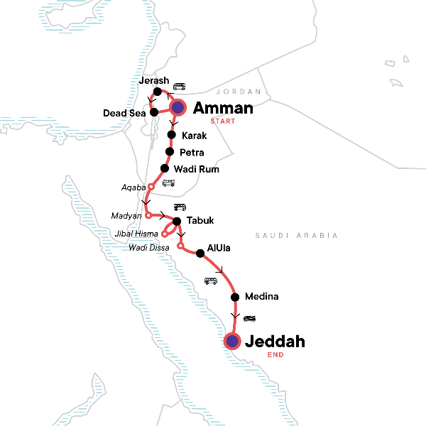 Map: Explore Jordan & Saudi Arabia: Ancient Trade Routes (G Adventures)