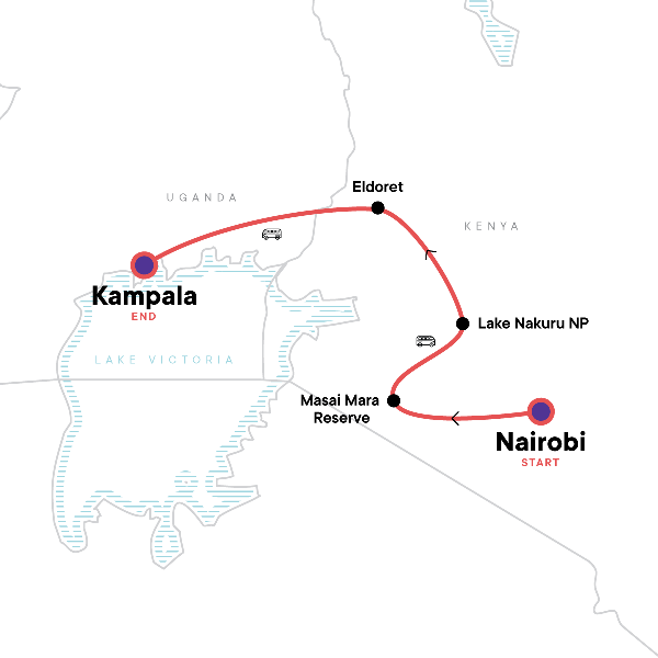 Map: Kenya Overland: Safari Drives & National Reserves (G Adventures)