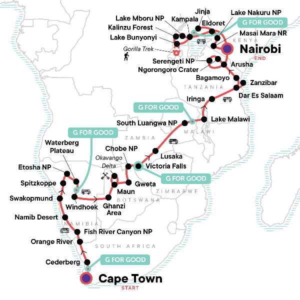 Map: Ultimate Africa: Safari Drives & the Savannah (G Adventures)