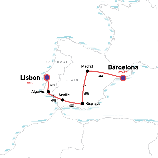 Map: Spain & Portugal: Flamenco & Tapas (G Adventures)