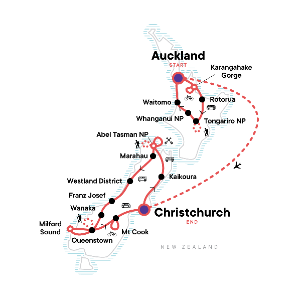 Map: New Zealand Multisport (G Adventures)