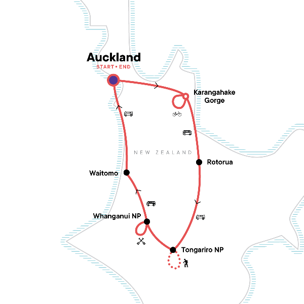 Map: New Zealand – North Island Multisport (G Adventures)