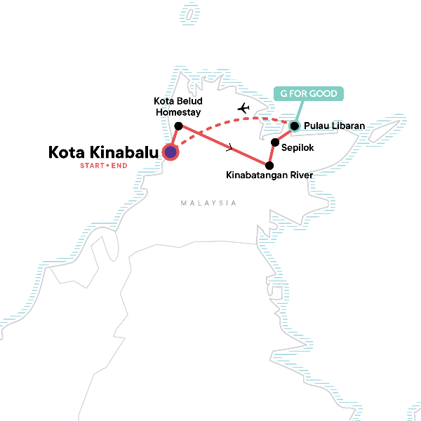 Map: Borneo – East Sabah Adventure (G Adventures)