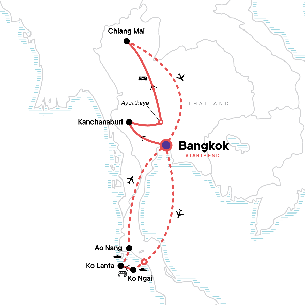 Map: Classic Thailand - West Coast (G Adventures)