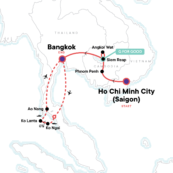 Map: Classic Cambodia and Thai Islands – West Coast (G Adventures)