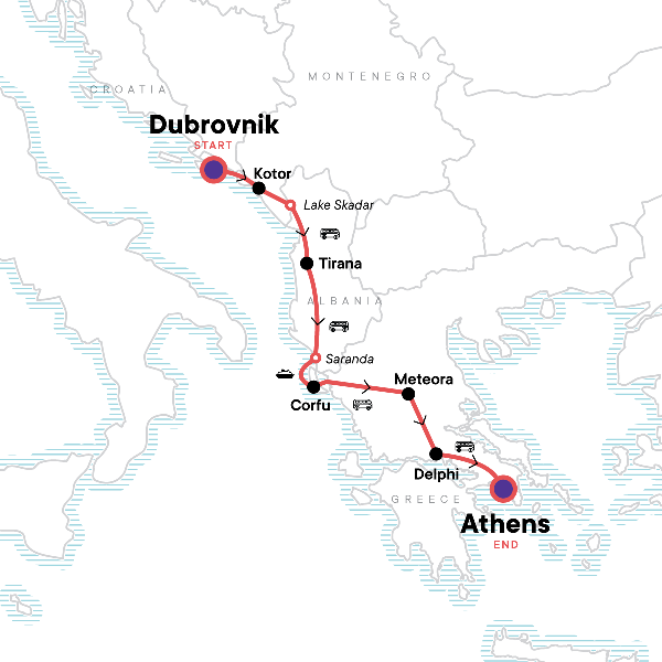 Map: Southern Europe: Croatia, Montenegro & Ancient Greece (G Adventures)