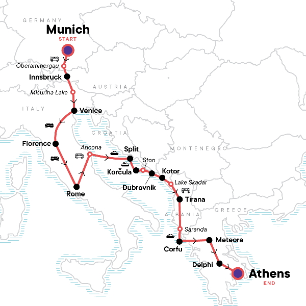 Map: Total Europe: Austria, the Mediterranean & Ancient Athens (G Adventures)