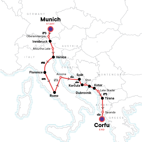 Map: Essential Europe: Italy, Croatia & Mediterranean Magic (G Adventures)