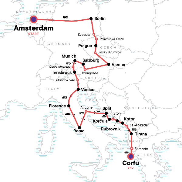Map: One Month in Europe: Germany, Italy & Croatia (G Adventures)