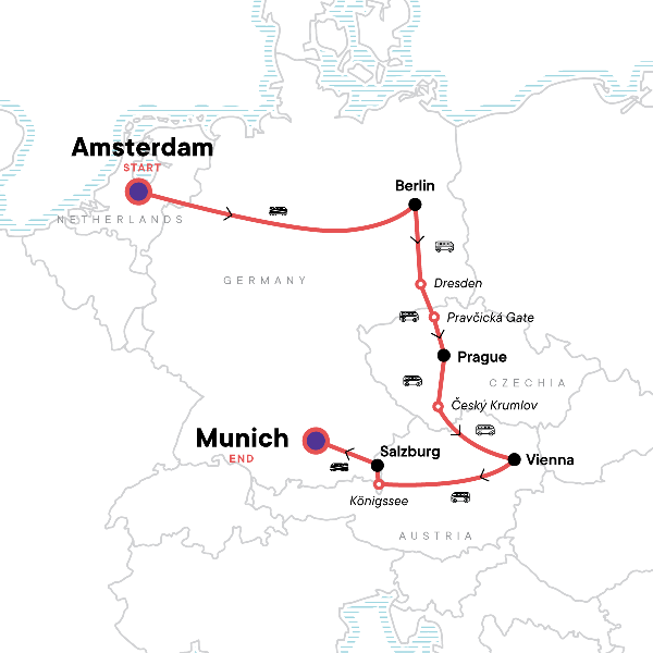 Map: Essential Western Europe: Amsterdam, Berlin & Epic Views (G Adventures)