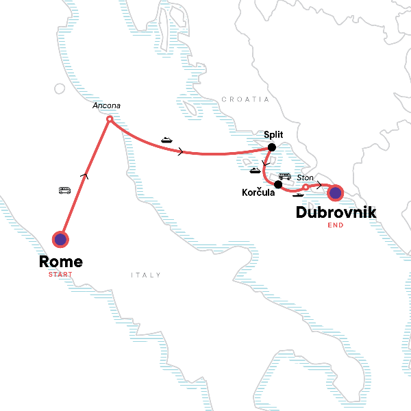 Map: The Dalmatian Coast: Rome, Dubrovnik & Adriatic Dreamin’ (G Adventures)