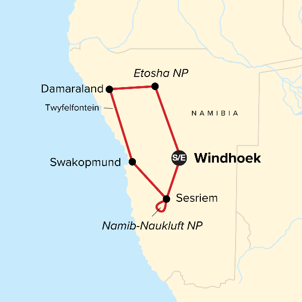 Map: Wonders of Namibia (G Adventures)