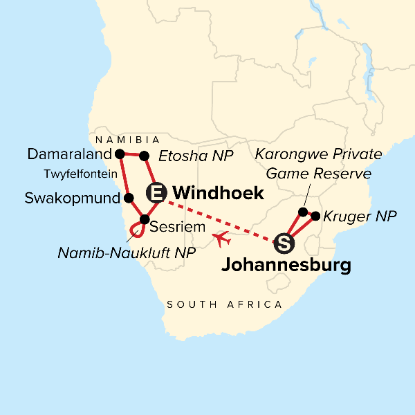 Map: Discover Kruger & Namibia (G Adventures)