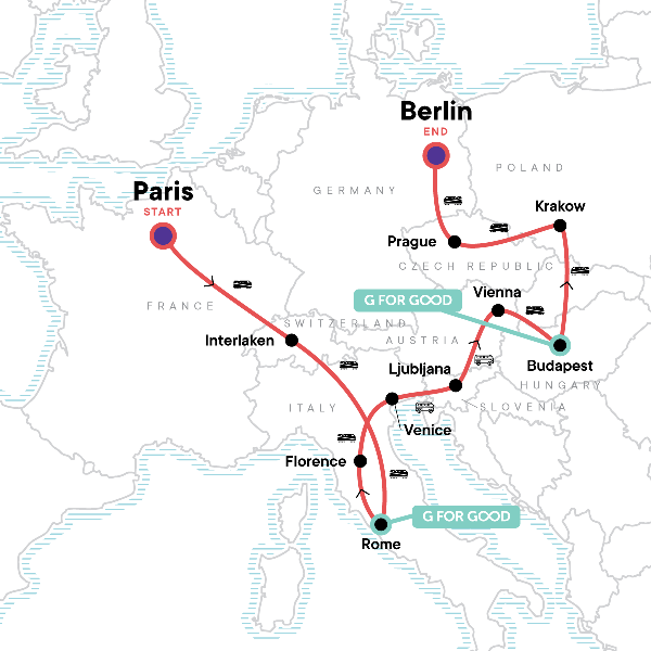 Map: Paris to Berlin: Art & the Alps (G Adventures)