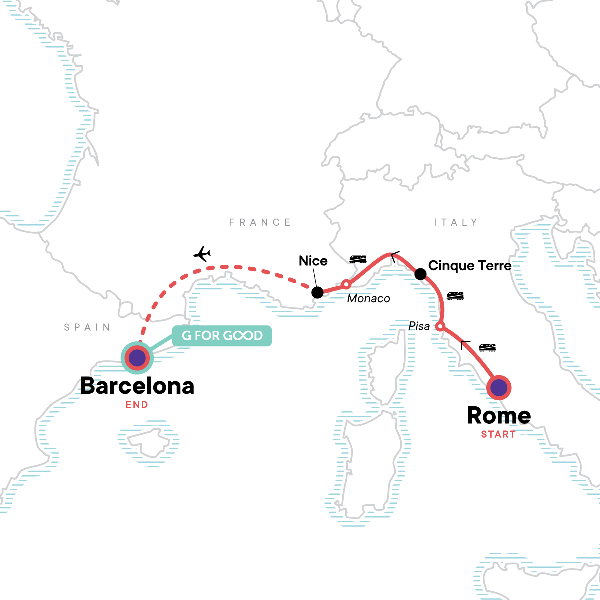 Map: Mediterranean Express: Rivieras & Railroads (G Adventures)