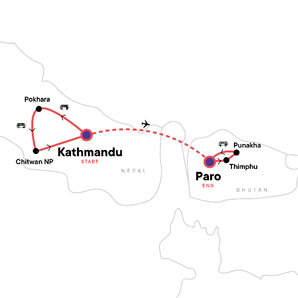 Map: Nepal & Bhutan Explorer (G Adventures)