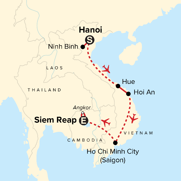 Map: Southeast Asia Family Journey: Vietnam to Cambodia (G Adventures)