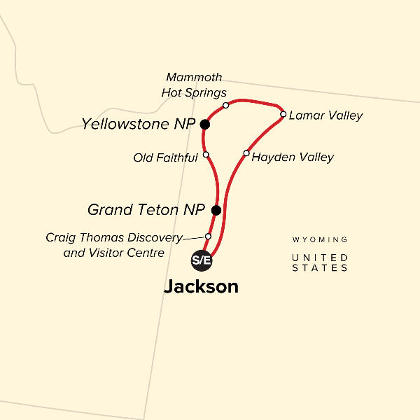 Map: National Parks Family Journey: Yellowstone and Grand Teton (G Adventures)