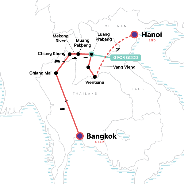 Map: Thailand and Laos Adventure (G Adventures)