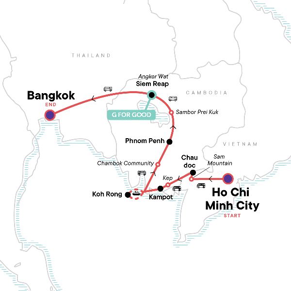 Map: Southeast Asia Trifecta: Cambodia, Vietnam & Bangkok Vibes (G Adventures)