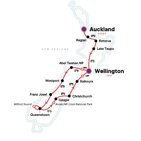 Map: Best of New Zealand: Mountain Biking & Black-Sand Beaches (G Adventures)