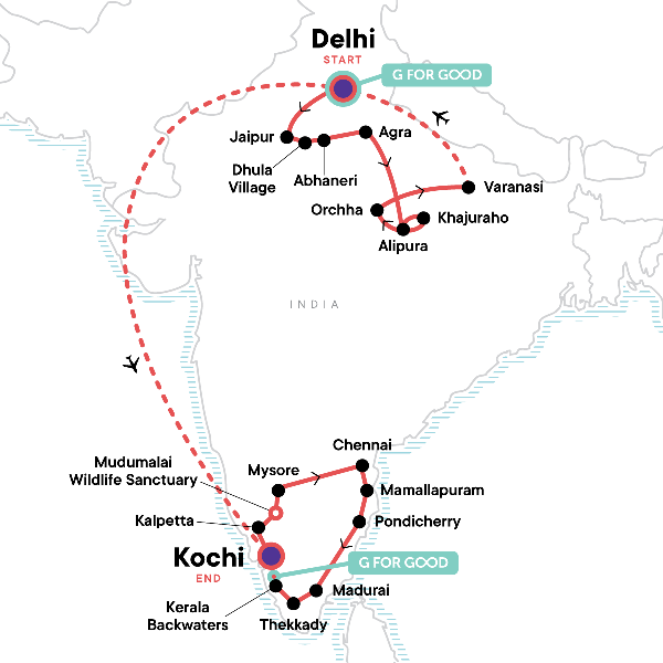 Map: India Encompassed (G Adventures)