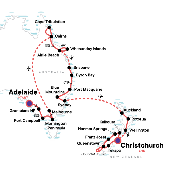 Map: Best of Down Under: Australia & New Zealand (G Adventures)