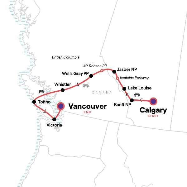 Map: Canadian Rockies: National Parks Westbound (G Adventures)