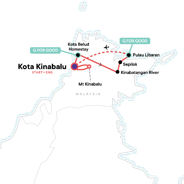 Map: Highlights of Sabah & Mt Kinabalu (G Adventures)