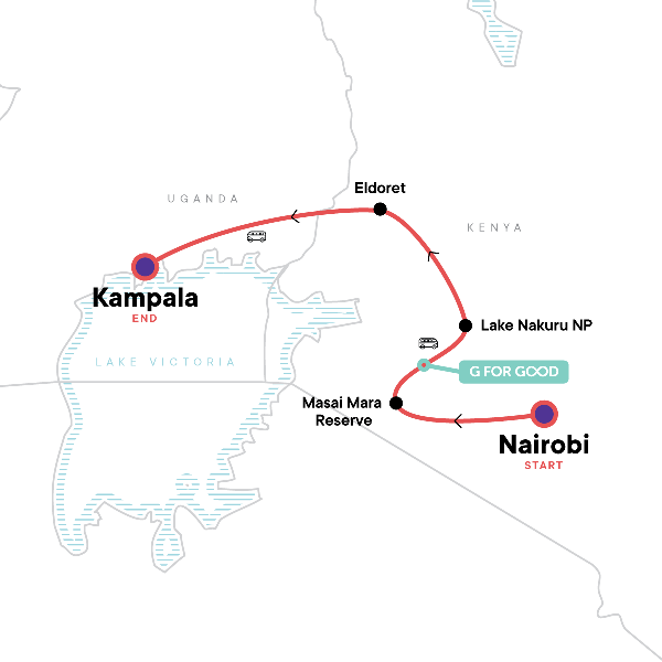Map: Kenya Overland: Safari Drives & National Reserves (G Adventures)