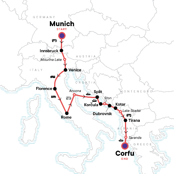 Map: Essential Europe: Italy, Croatia & Mediterranean Magic (G Adventures)