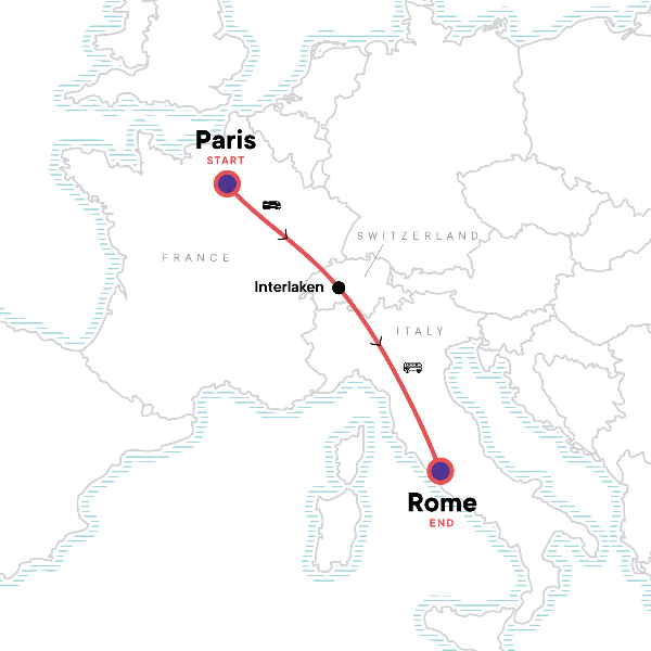 Map: Paris to Rome: Picnics & Pizza (G Adventures)