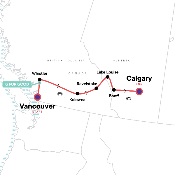 Map: Canadian Rockies Eastbound Express (G Adventures)