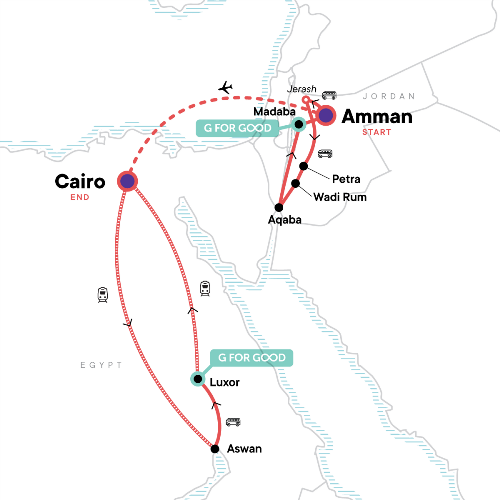 Map: Jordan and Egypt: Ancient Ruins, Desert Dunes & Iconic Wonders (G Adventures)