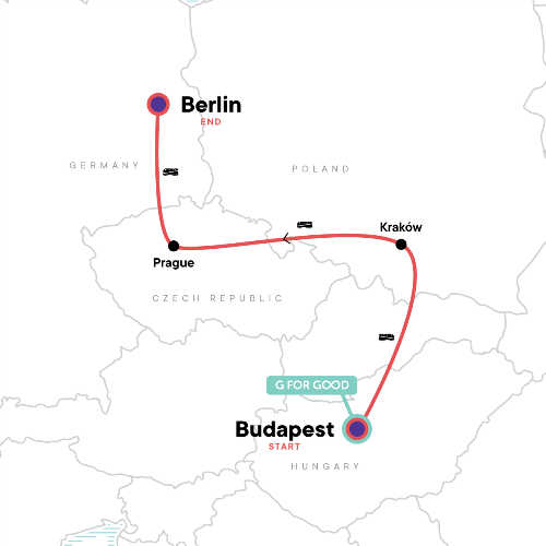 Map: Budapest to Berlin: Graffiti Walls & Market Halls (G Adventures)