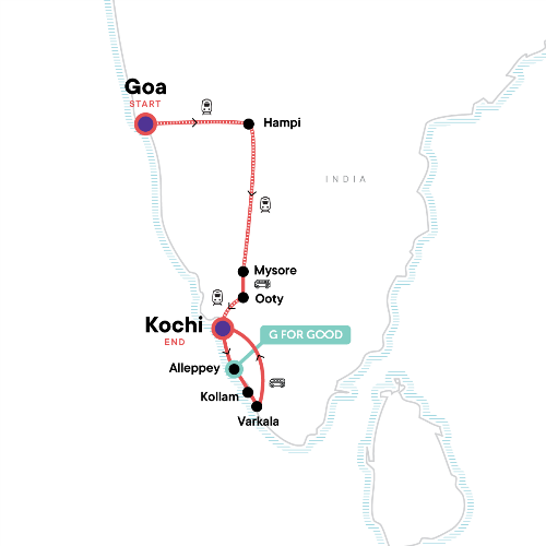 Map: India: Kochi & Goa's Golden Beaches (G Adventures)