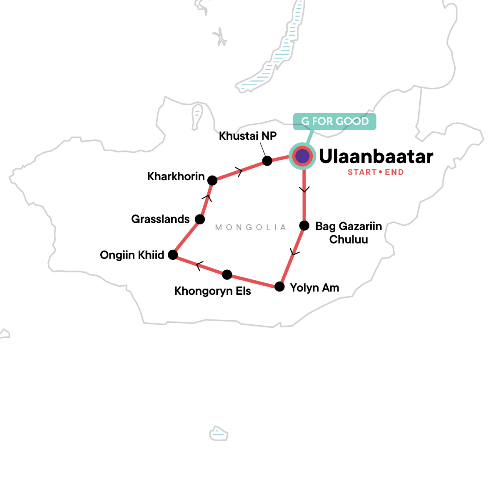 Map: Mongolia Encompassed: Naadam Festival (G Adventures)