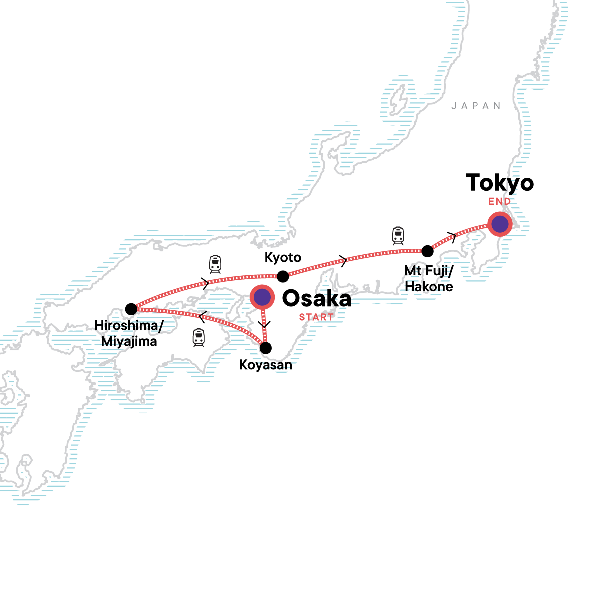 Map: Japan Express – Osaka to Tokyo (G Adventures)
