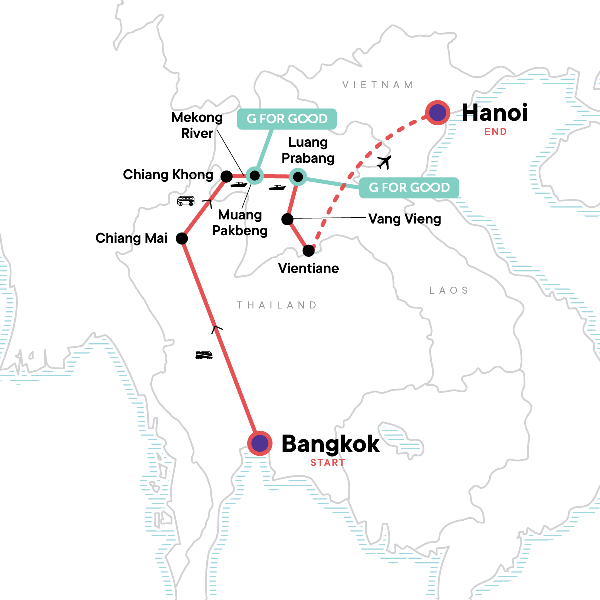 Map: Thailand and Laos Adventure (G Adventures)