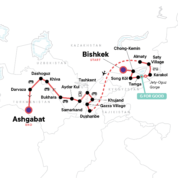 Map: The Five Stans of the Silk Road (G Adventures)