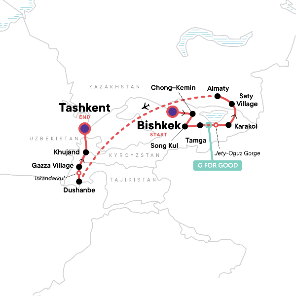 Map: Best of Kyrgyzstan and Tajikistan (G Adventures)