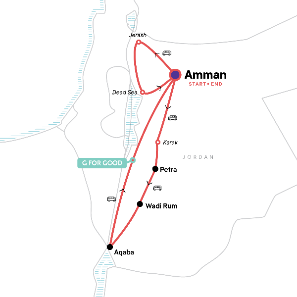Map: Highlights of Jordan (G Adventures)