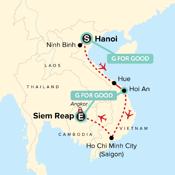 Map: Southeast Asia Family Journey: Vietnam to Cambodia (G Adventures)