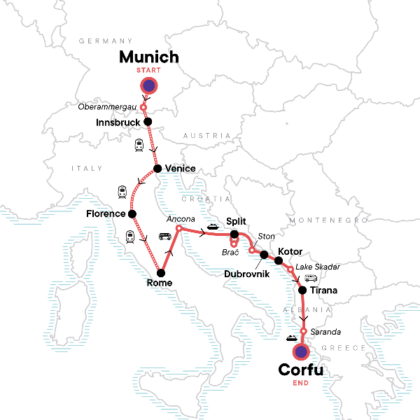 Map: Essential Europe: Italy, Croatia & Mediterranean Magic (G Adventures)