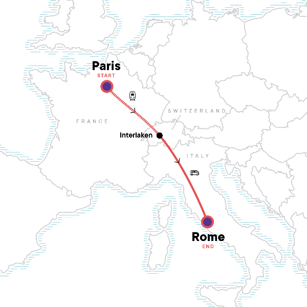 Map: Paris to Rome: Picnics & Pizza (G Adventures)