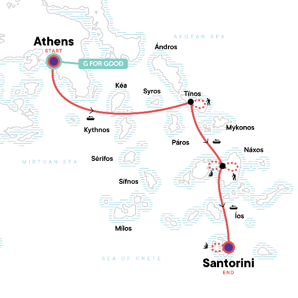 Map: Greece: Athens and Walking in the Greek Islands (G Adventures)