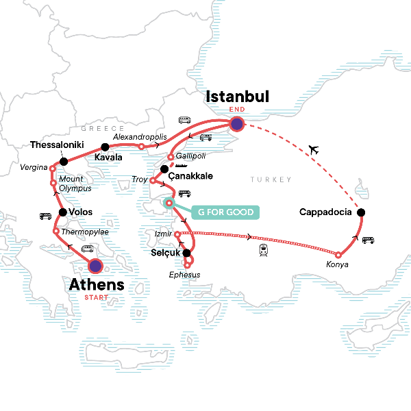 Map: Highlights of Northern Greece & Turkey (G Adventures)