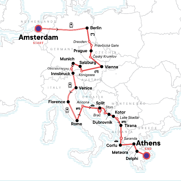 Map: Ultimate Europe: Berlin, Tuscany & Greek Temples (G Adventures)